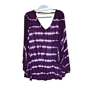 Lane Bryant Women Size 18/20 Purple Tie Dye Top Blouse Butterfly Sleeve Stretch